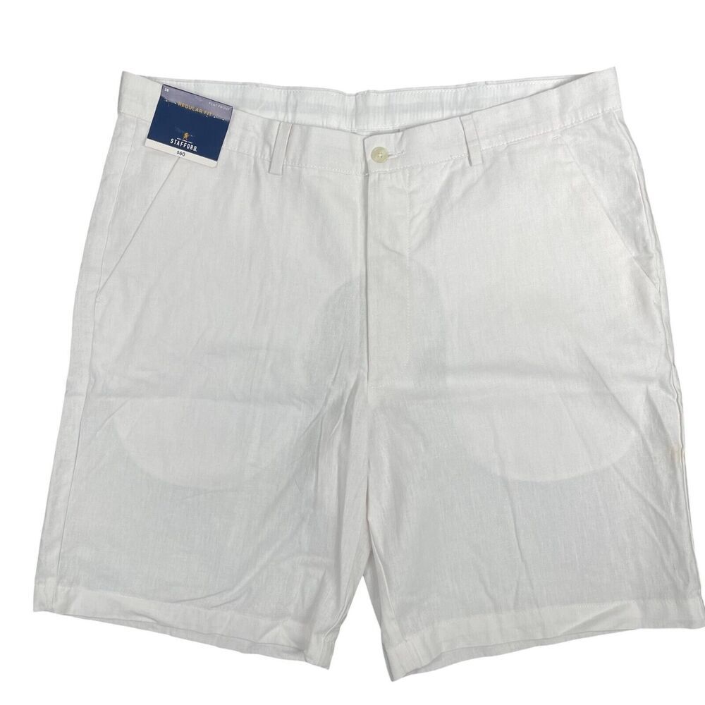 Stafford Men's 42 Linen White 9" Shorts Regular Summer Beach Travel Golf Cool
